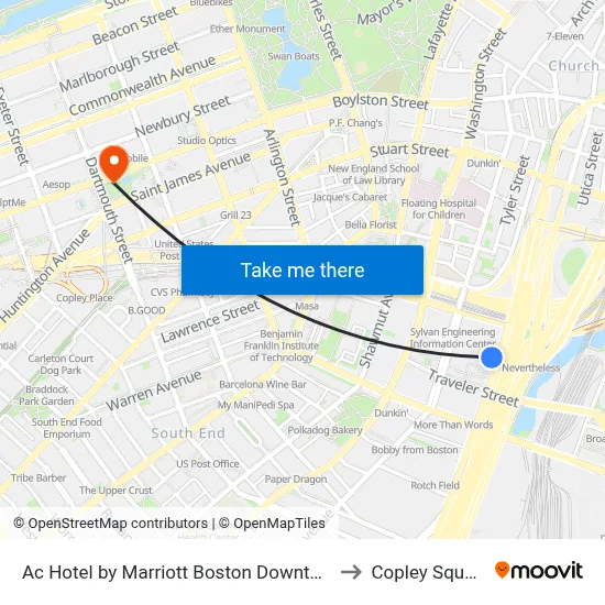 Ac Hotel to Copley Square map