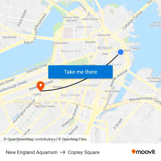New England Aquarium to Copley Square map