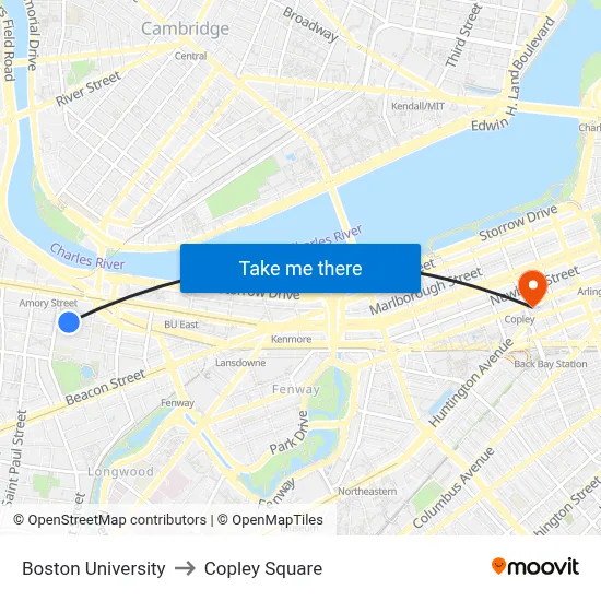 Boston University to Copley Square map