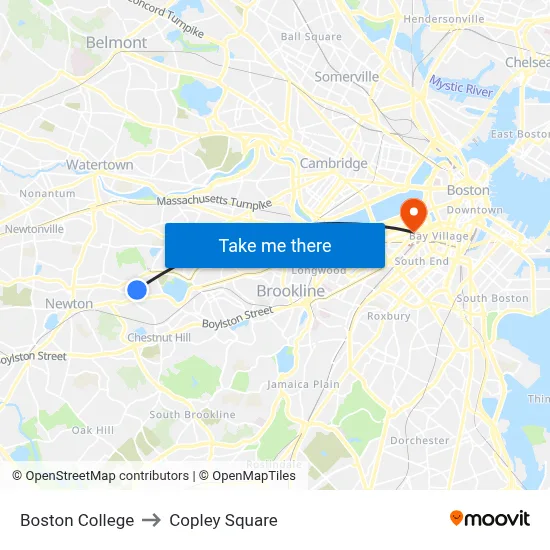 Boston College to Copley Square map