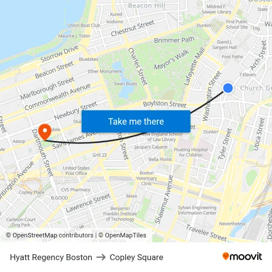 Hyatt Regency Boston to Copley Square map