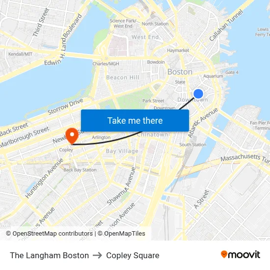 The Langham Boston to Copley Square map