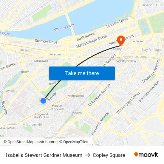 Isabella Stewart Gardner Museum to Copley Square map