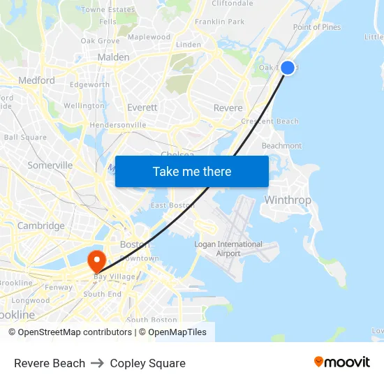 Revere Beach to Copley Square map