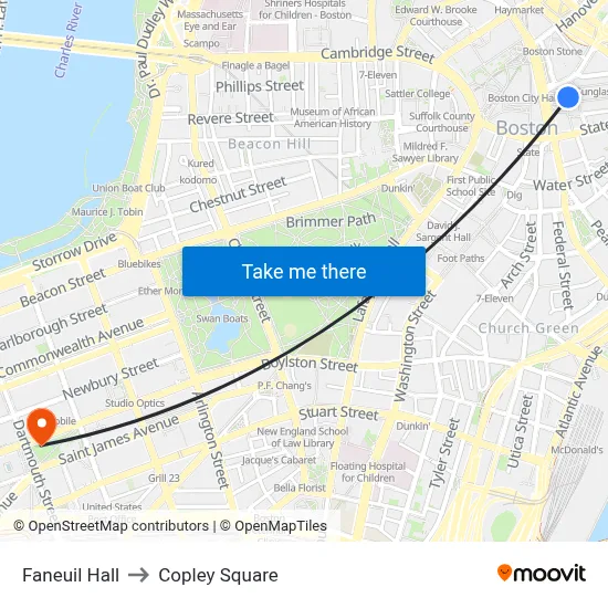 Faneuil Hall to Copley Square map