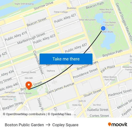 Boston Public Garden to Copley Square map