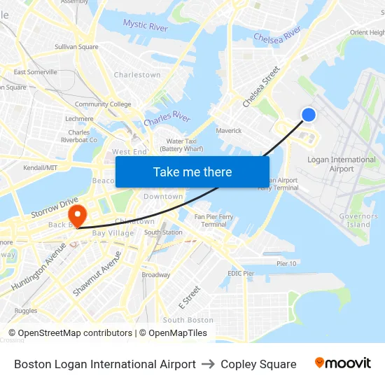 Boston Logan International Airport to Copley Square map