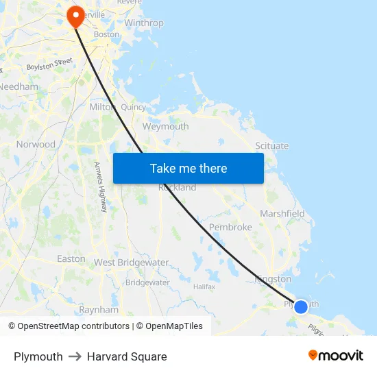 Plymouth to Harvard Square map