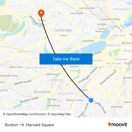 Boston to Harvard Square map