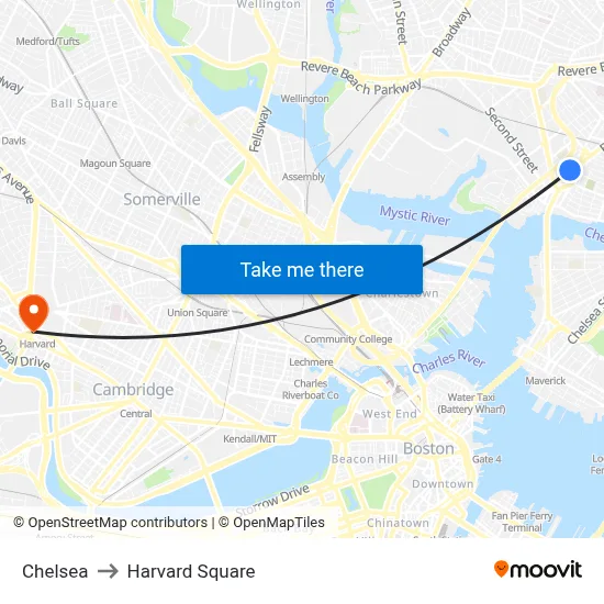 Chelsea to Harvard Square map