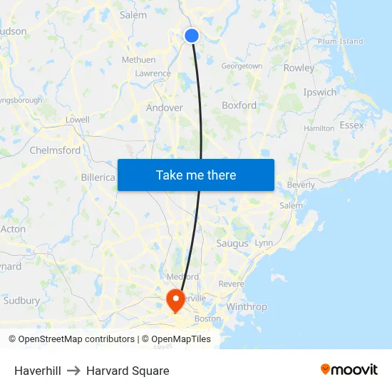 Haverhill to Harvard Square map