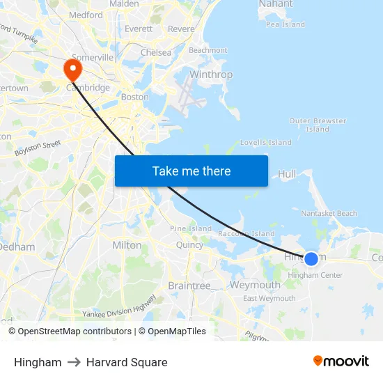 Hingham to Harvard Square map