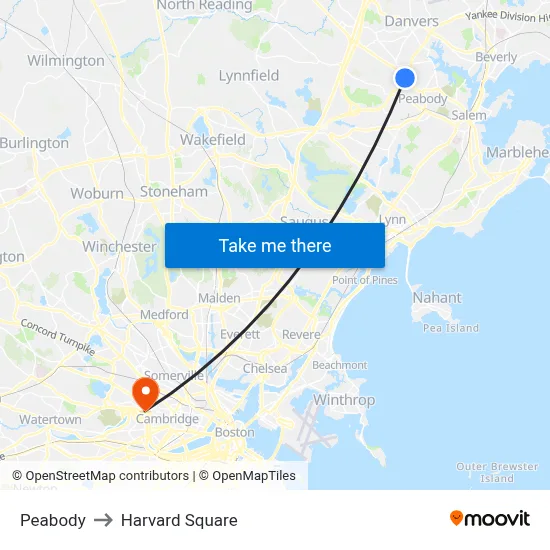 Peabody to Harvard Square map