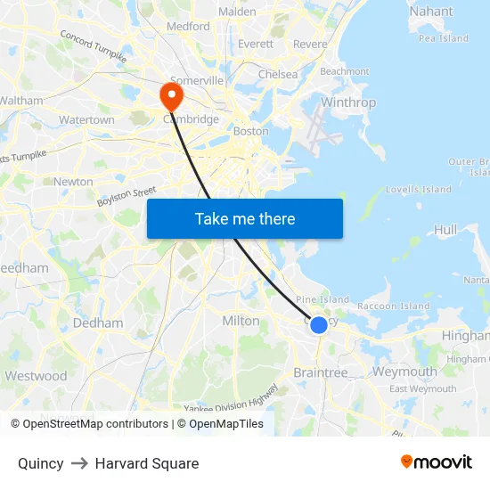 Quincy to Harvard Square map