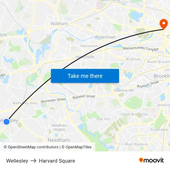 Wellesley to Harvard Square map