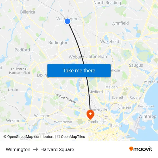 Wilmington to Harvard Square map