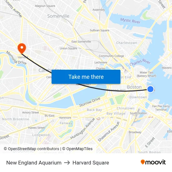 New England Aquarium to Harvard Square map