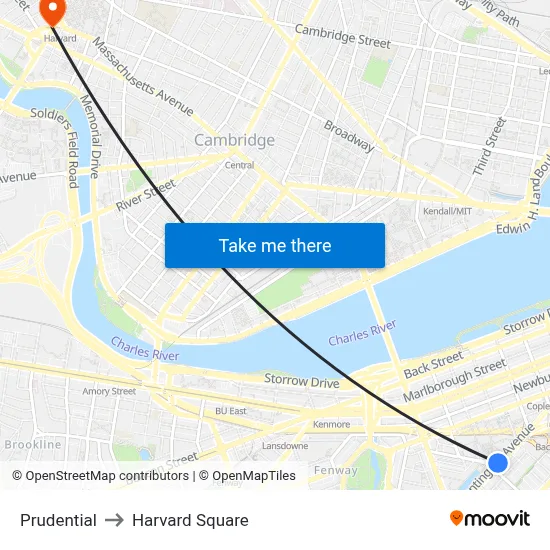 Prudential to Harvard Square map