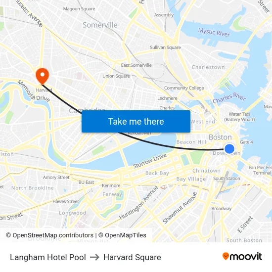 Langham Hotel Pool to Harvard Square map