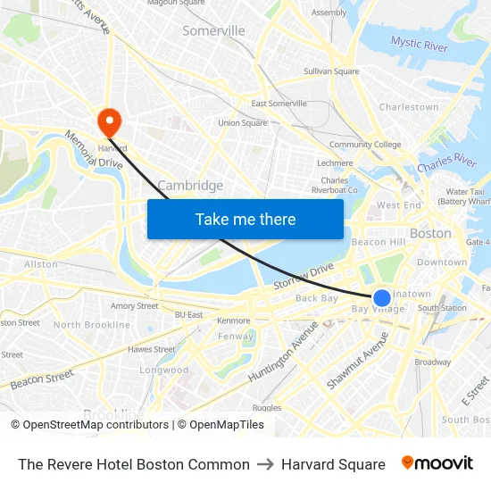 The Revere Hotel Boston Common to Harvard Square map