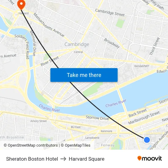 Sheraton Boston Hotel to Harvard Square map
