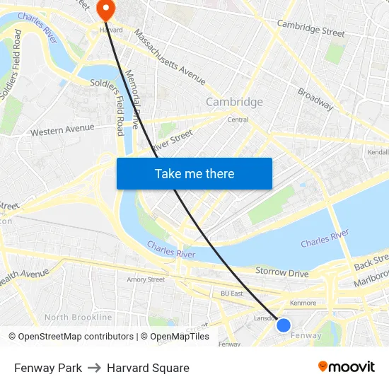 Fenway Park to Harvard Square map