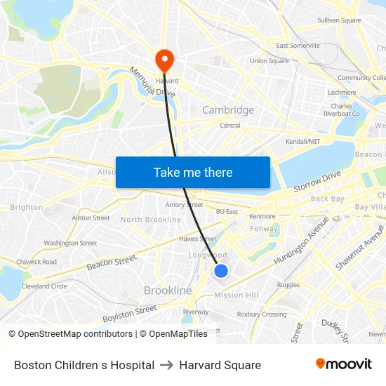 Boston Children s Hospital to Harvard Square map