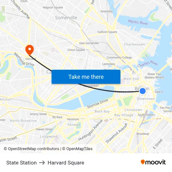State Station to Harvard Square map