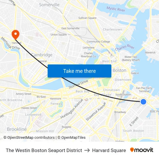 The Westin Boston Seaport District to Harvard Square map