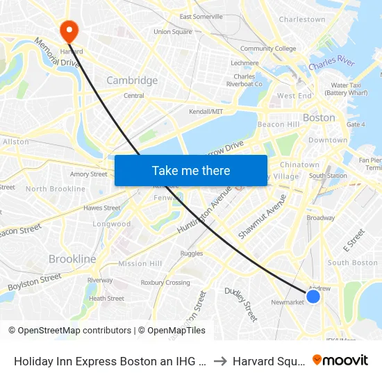 Holiday Inn Express Boston an IHG Hotel to Harvard Square map