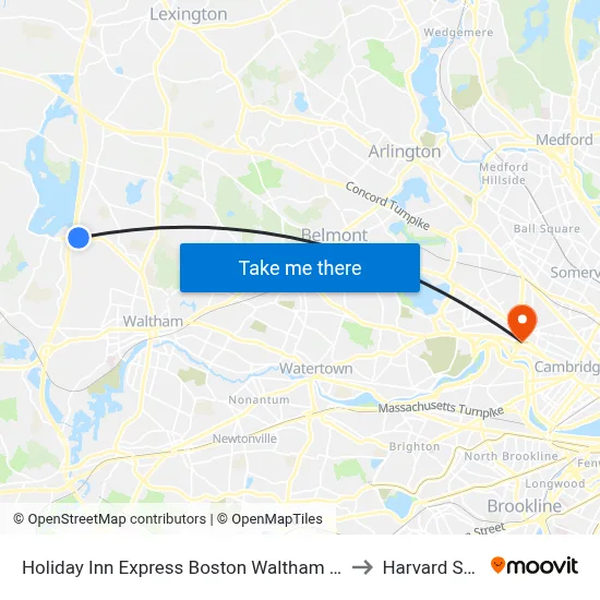 Holiday Inn Express Boston Waltham an IHG Hotel to Harvard Square map