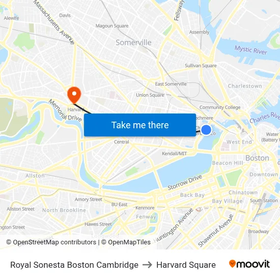 Royal Sonesta Boston Cambridge to Harvard Square map