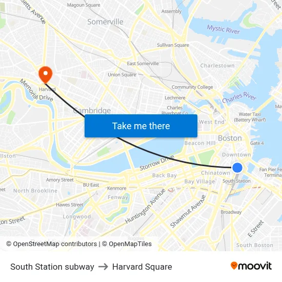 South Station subway to Harvard Square map