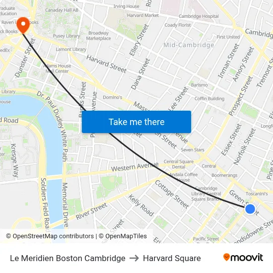 Le Meridien Boston Cambridge to Harvard Square map