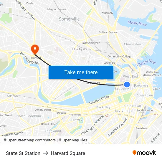 State St Station to Harvard Square map