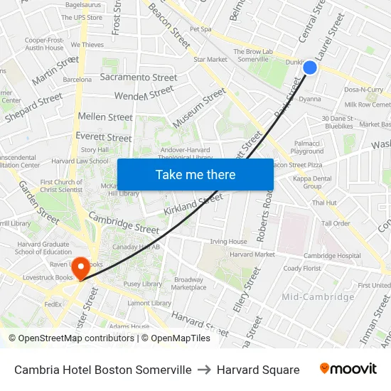 Cambria Hotel Boston Somerville to Harvard Square map