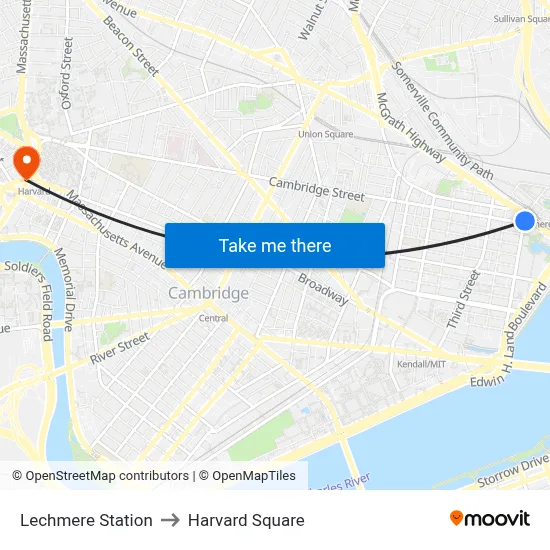 Lechmere Station to Harvard Square map