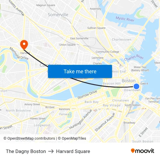 The Dagny Boston to Harvard Square map