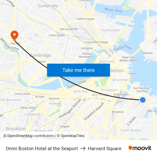 Omni Boston Hotel at the Seaport to Harvard Square map