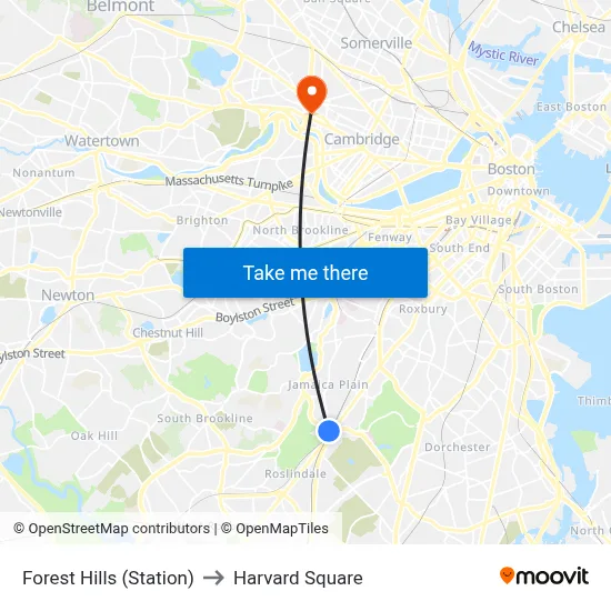 Forest Hills (Station) to Harvard Square map