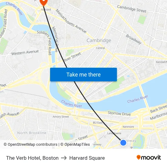 The Verb Hotel, Boston to Harvard Square map