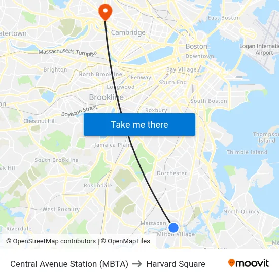 Central Avenue Station (MBTA) to Harvard Square map