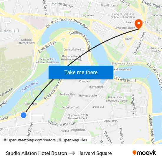 Studio Allston Hotel Boston to Harvard Square map