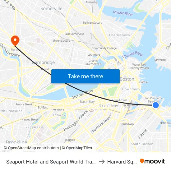 Seaport Hotel and Seaport World Trade Center, 1 Seaport Ln to Harvard Square map
