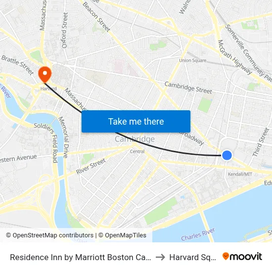 Residence Inn by Marriott Boston Cambridge, 6 Cambridge Ctr to Harvard Square map