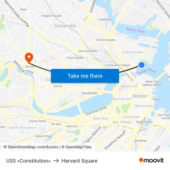 USS «Constitution» to Harvard Square map