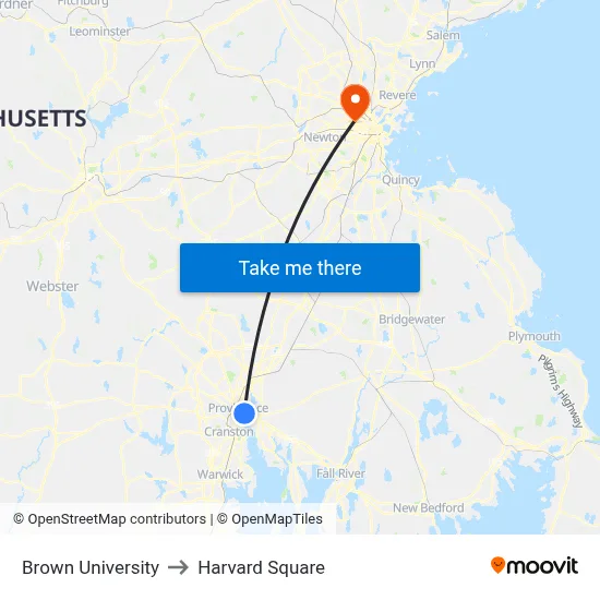 Brown University to Harvard Square map