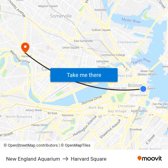 New England Aquarium to Harvard Square map