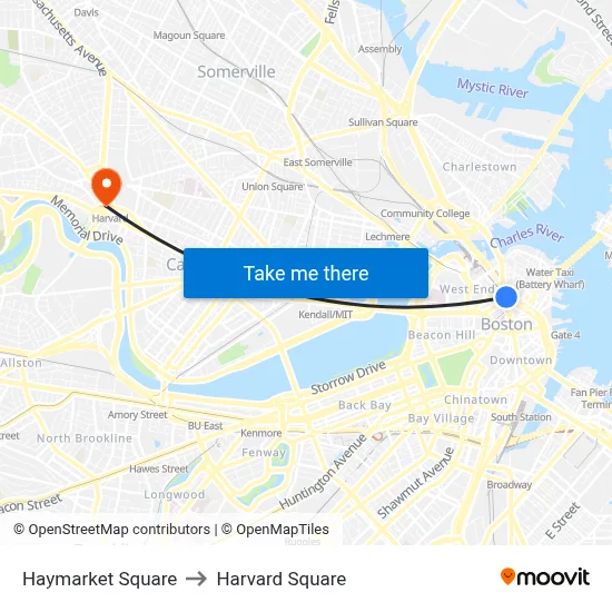 Haymarket Square to Harvard Square map