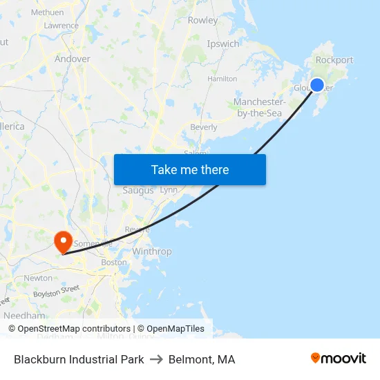 Blackburn Industrial Park to Belmont, MA map